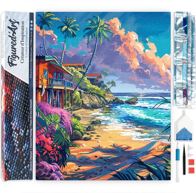 Figured'Art Diamond Painting set Volwassenen 40x50 cm Strandhuizen - 5D DIY Art full drill vierkante diamant - Opgerold canvas