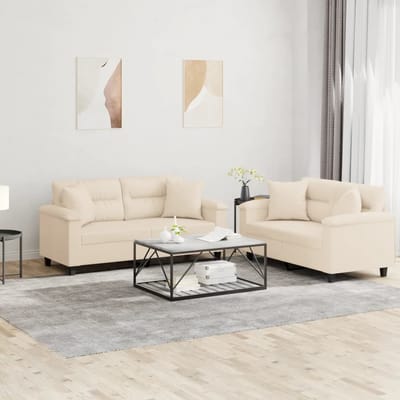 vidaXL - 2-delige - Loungeset - met - kussens - microvezelstof - beige