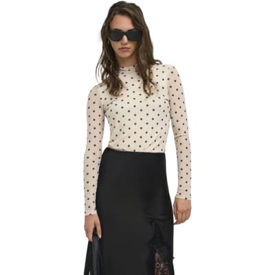 Only beige dames top   High neck halslijn   Slim Fit   Stippen patroon   Duurzaam   Lange mouw Beige M