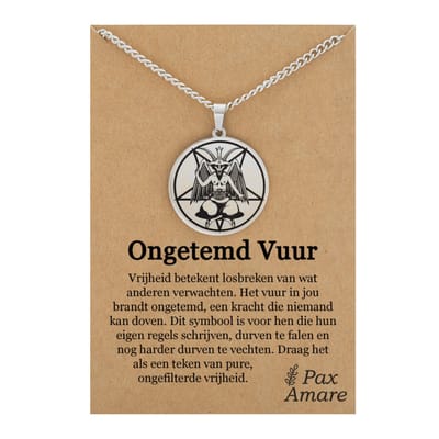 Duivel Ketting op Cadeau Kaartje - "Ongetemd Vuur" - Zilverkleurig - Talisman / Medalion - Roestvrij Staal Hanger - 60cm