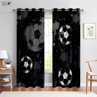 Rideaux Imprimés 3D Rafraîchissants Eau et Feu Football Sang Chaud Idéal pour Chambre à Coucher Salon E-Sports Rideaux Décoratifs W50xH130(CM)x2PCS&Rod pocket
