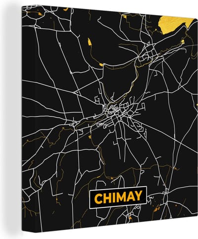Canvas Schilderij Chimay - Stadskaart - Goud - Kaart - Plattegrond - 20x20 cm - Wanddecoratie