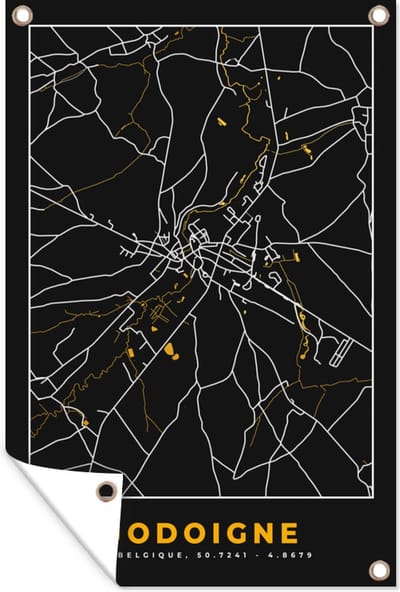 Muurdecoratie Jodoigne - Plattegrond - Kaart - Stadskaart - Goud - 120x180 cm - Tuinposter - Tuindoek