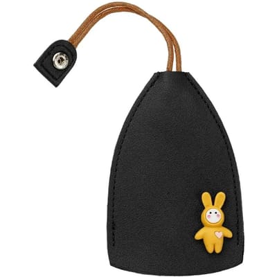 Étui à clés de voiture mignon à tirer, animaux de dessin animé, lapin, chat, portefeuille en cuir PU, porte-clés de femme de ménage, étui pour clés de voiture noir