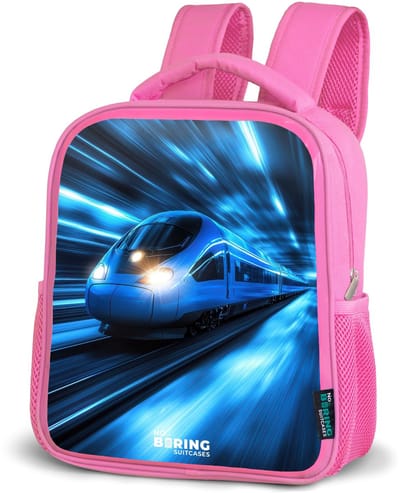 NoBoringSuitcases.com® - Rugzak roze - Schooltas meisjes - Supersnelle trein in neonblauwe tunnel - Kinder rugtas meisje - Boekentas kind - Kinderrugzak voor school - Schoolrugzak