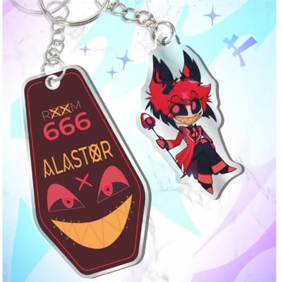 Boucle de clé en acrylique pour Alastor Lucifer Charlie Vox Adam L'Exorciste Anime Dessins Animés Porte-clés en acrylique Pendentif pour sac à dos d'étudiant 2PSC gray