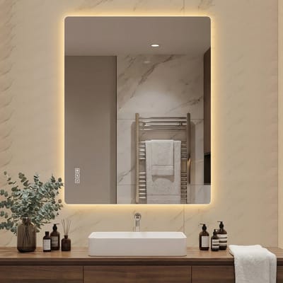 MODFU - Badkamerspiegel - Led-Achtergrondverlichting En Anti-Condens - Glas En Metaal - Zilver - 70 X 90 Cm