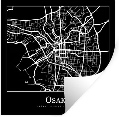 Muurstickers - Sticker Folie - Plattegrond - Kaart - Osaka - Stadskaart - 100x100 cm - Plakfolie - Muurstickers Kinderkamer - Zelfklevend Behang XXL - Zelfklevend behangpapier - Stickerfolie