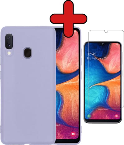 Hoesje - Met Screenprotector - Geschikt voor Samsung Galaxy A20e - Sterk & Shockproof - Telefoon Hoes - Back Cover - Siliconen Case - Telefoonhoes - Lila