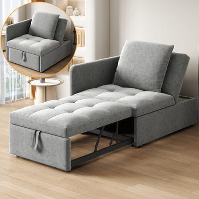 Sweiko Fauteuil - Ligstoel - Slaapbank - Verstelbare rugleuning - Linnen - Grijs
