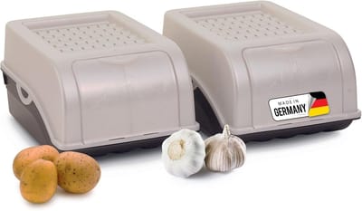 Aardappelbewaardoos | 2x klein 3,5L | PARELMOER Wit | Uiendoos | Groentebox stapelbare aardappelbox uienopslag aardappelmand fruitcontainer aardappelbox voedselopslagcontainer wortels
