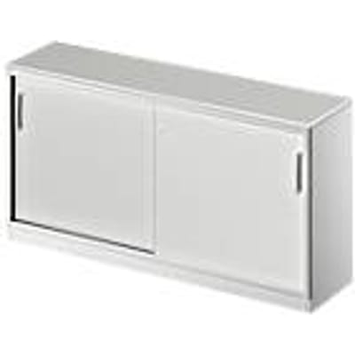 Schäfer Shop Genius Schuifdeurkast TETRIS SOLID, 2 ordnerhoogten, B 1600 mm, incl. 19 mm afdekplaat, lichtgrijs/blank aluminium
