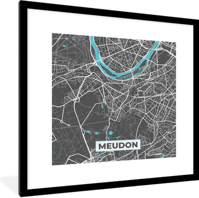 Fotolijst incl. Poster - Stadskaart - Meudon - Frankrijk - Kaart - Plattegrond - 40x40 cm - Posterlijst