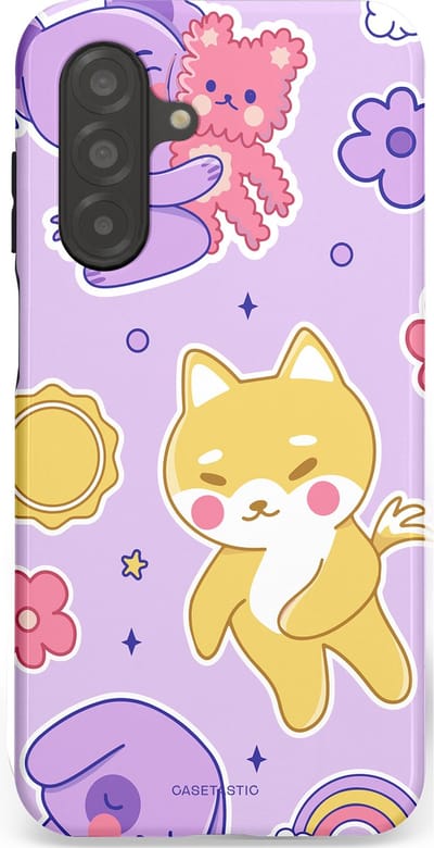 Casetastic hoesje geschikt voor Samsung Galaxy A26 - Dubbellaagse bescherming - Knuffelvriendjes - Fashion Case - Lichtroze Lila Goud