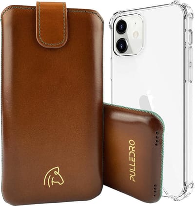 Pulledro geschikt voor iPhone 12 (Pro) Sleeve leren Insteekhoesje + BackCover - Ởlive Ƈognac