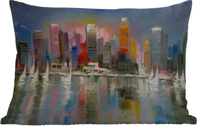 Buitenkussens - Tuin - Schilderij - Olieverf - Skyline - Water - 50x30 cm