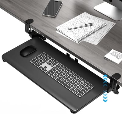 Toetsenbordlade Onder Bureau - Uittrekbare Lade - Ruimte Besparen - Verstelbare C-klemmen - 65 x 28 cm - Zwart