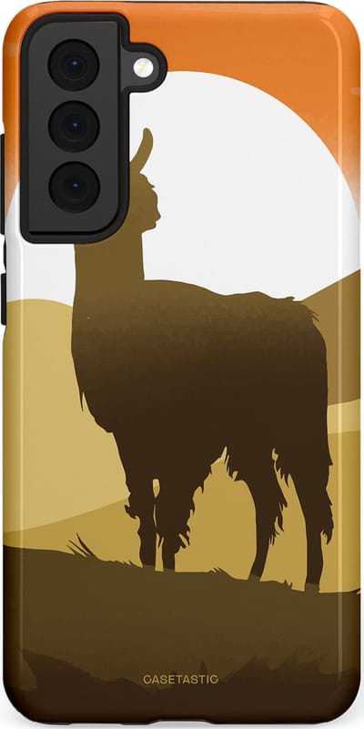 Casetastic Hoesje Geschikt voor Samsung S21 FE - Stijlvolle Beschermende Duo-layer Case - Silhouet Alpaca
