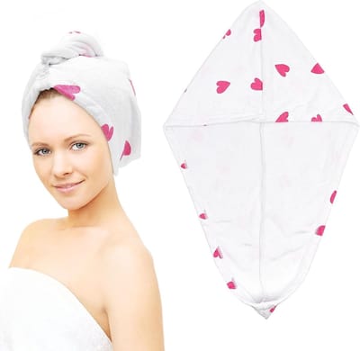 Snel Droog Haar Turban Handdoek Microvezel voor Vrouwen - Absorberende Haarhanddoek met Hartontwerp voor Lang en Krullend Haar