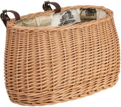 The Wicker Stories – Rieten fietsmand met 21 cm leren riemen – Handgemaakt in Europa – Met binnenvoering – Voor montage aan het stuur – Kleur: Natuurlijk / Beige