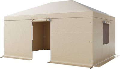 Winterhoes voor hardtop gazebo's van 3,6 x 4,8 meter, weerbestendige hoes met zijpanelen en geventileerde gaasramen, duurzaam PE-materiaal, gesloten afdekking, gazebo-frame niet inbegrepen
