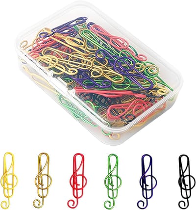 Set van 50 Metalen Paperclips met Motief in Transparante Doos - Kleurige Ontwerpen voor Kantoor, School en Notitieboekjes, Ideaal als Cadeau voor Muziekliefhebbers
