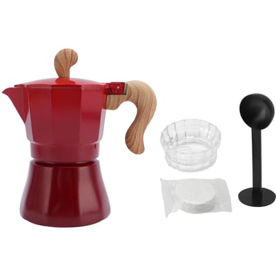 Cafetière Italienne 150ml Cafetière à Valve Unique avec Cuillère Distributrice de Café Filtre Papier 3 rouge