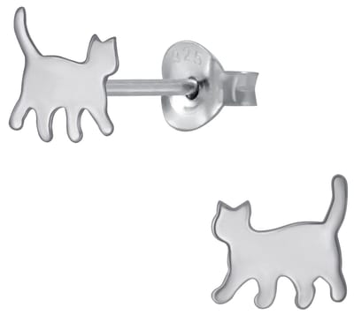 Joy|S - Zilveren kat poes oorbellen - 6 x 8 mm - gepolijst