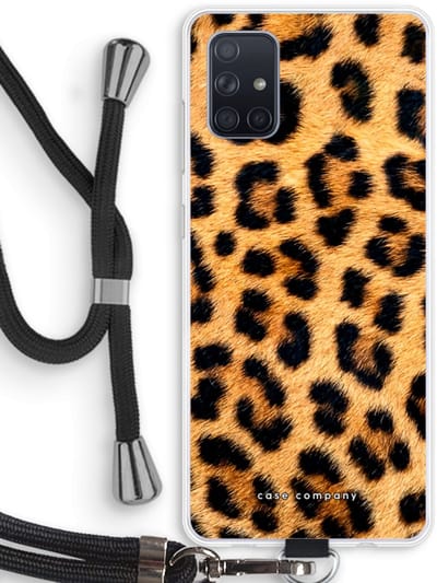 Case Company® - Hoesje met koord geschikt voor Samsung Galaxy A71 hoesje met Koord - Luipaard - Telefoonhoesje met Zwart Koord - Bescherming aan alle Kanten en Over de Schermrand