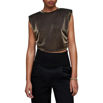 AllSaints Mika Metallic Tank Gold Maat: M | Mouwloze Tops Outlet | Dames | Zwart