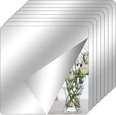 8 Stuks Acryl Spiegeltegels Zelfklevend – Flexibele Wandspiegel voor Badkamer, Make-up & Kleedkamer – 20×20 CM