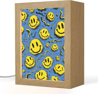 Nachtlampje 15x20 cm - Kinder lampje - Smileys - Geel - Blauw - Tafellamp kinderkamer - Slaapkamer lamp - Bedlamp kinderen - Kinderlampje stopcontact - Wandlamp babykamer - Nachtlampjes
