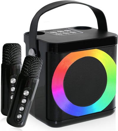 Karaoke Machine - Draagbare Speaker - Feestelijke Muziek - Met 2 Microfoons - 10W Geluid - Zwart