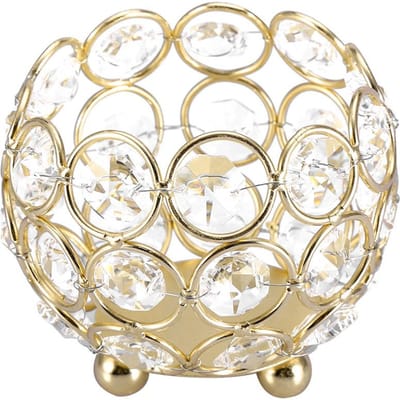 Kristallen Theelichthouders Bruiloftsdecoratie Tafelstukken (Goud Diameter 15cm) beige