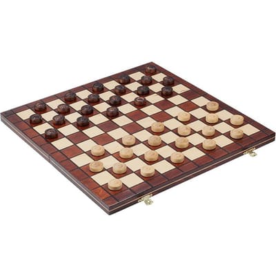 Houten Dambord & Damstenen (10 x 10 velden) - met inlegblad - 40 x 40 cm