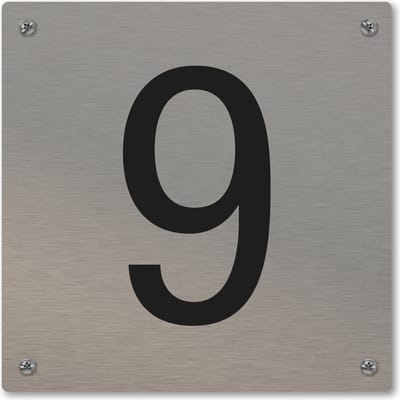Huisnummerbord - huisnummer 9 - voordeur - 12 x 12 cm - rvs look - schroeven - naambordje nummerbord