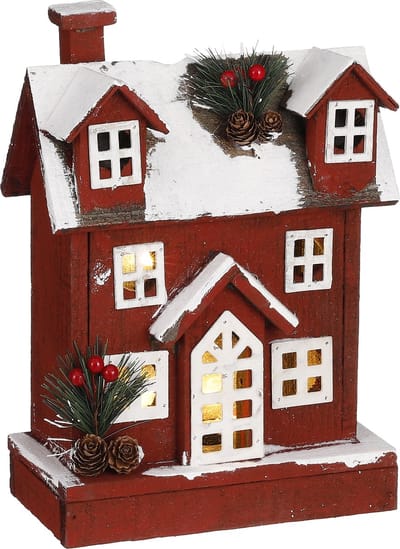 Kersthuisje Huis rood 10 led battery operated - l21xw11xh32cm