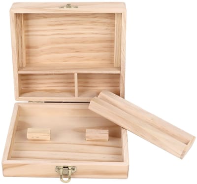Dailygoody - Houten Opbergdoos - Grote Veilige Opslag - Lichtbruin - 4 Compartimenten - Ideaal voor Rookbenodigdheden en Sieraden - Praktische Organis