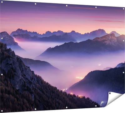 Gards Tuinposter Bergen Landschap in Itali� tijdens Zonsondergang - 160x120 cm - Tuindoek - Tuindecoratie - Wanddecoratie buiten - Tuinschilderij