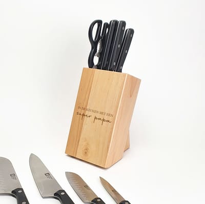 Houten messenblok - Cadeau papa - Vaderdagscadeau - Vaderdag - SUPER PAPA - Gegraveerde messenblok