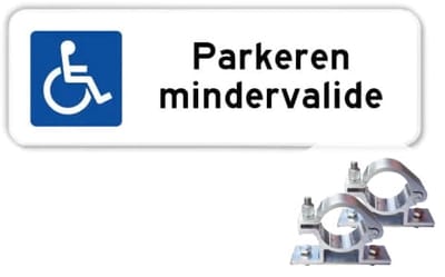 Parkeerbord Mindervalide - Weerbestendig Aluminium - 40x15 cm - Bevestiging: Met paalbeugels Ø48mm