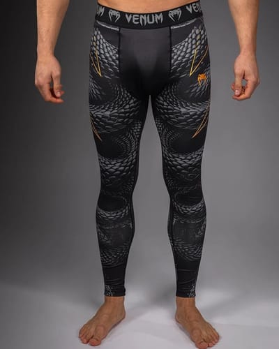 Venum Matupa Spats – Zwart/Grijs/Goud | Compressielegging voor MMA, BJJ & Intensieve Training - S