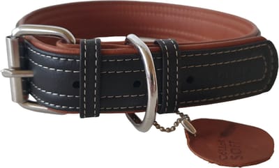 WAUDOG Soft Halsband / Hondenhalsband - Leder - Zwart - L - Breedte: 35 mm - Nekomtrek: 46 - 60 cm (GELIEVE ALVORENS BESTELLEN OPMETEN)