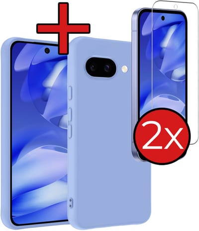Hoesje - Met 2x Screenprotector - Geschikt voor Google Pixel 9a - Sterk & Shockproof - Telefoon Hoes - Back Cover - Siliconen Case - Telefoonhoes - Lichtblauw