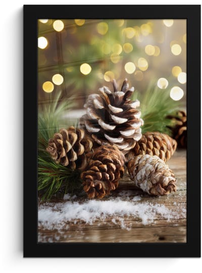 Poster in lijst - Fotolijst 20x30 cm - Posters - Dennenappels - Kerstsfeer - Bruin - Groen - Posterlijst zwart - Decoratie - Wanddecoratie woonkamer - Muurdecoratie slaapkamer - Kerstversiering - Kerstdecoratie voor binnen - Kerstmis