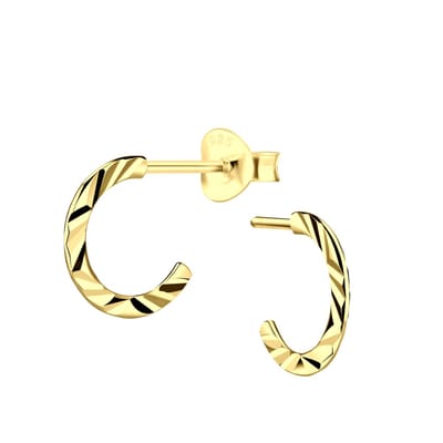 Joy|S - Zilveren oorringen stud - 10 mm - diamond cut t43 - gold plated