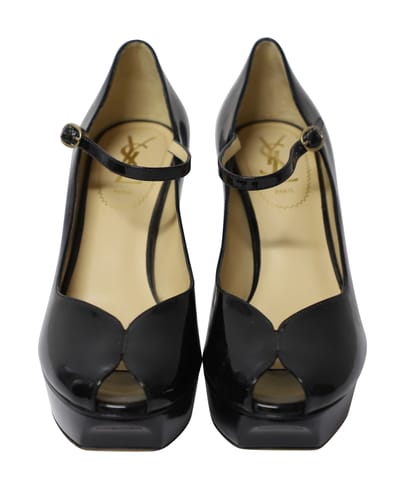 Yves Saint Laurent Peep Toe Platform Mary Jane Pumps in Zwart Leren Lak