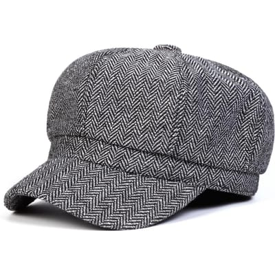 Chapeau de Gavroche Unisexe à Chevrons Personnalité Printemps Automne Rétro Bérets Chapeaux Sauvages Décontractés Casquette Octogonale
