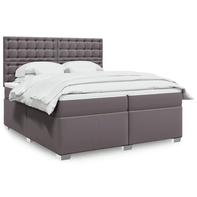 vidaXL - Boxspring - met - matras - kunstleer - grijs - 200x200 - cm