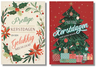 MGPcards - 10 Dubbele wenskaarten - Kerstkaarten / Nieuwjaar - Witte envelop - 10 x 14 cm - 2 Motieven per doosje